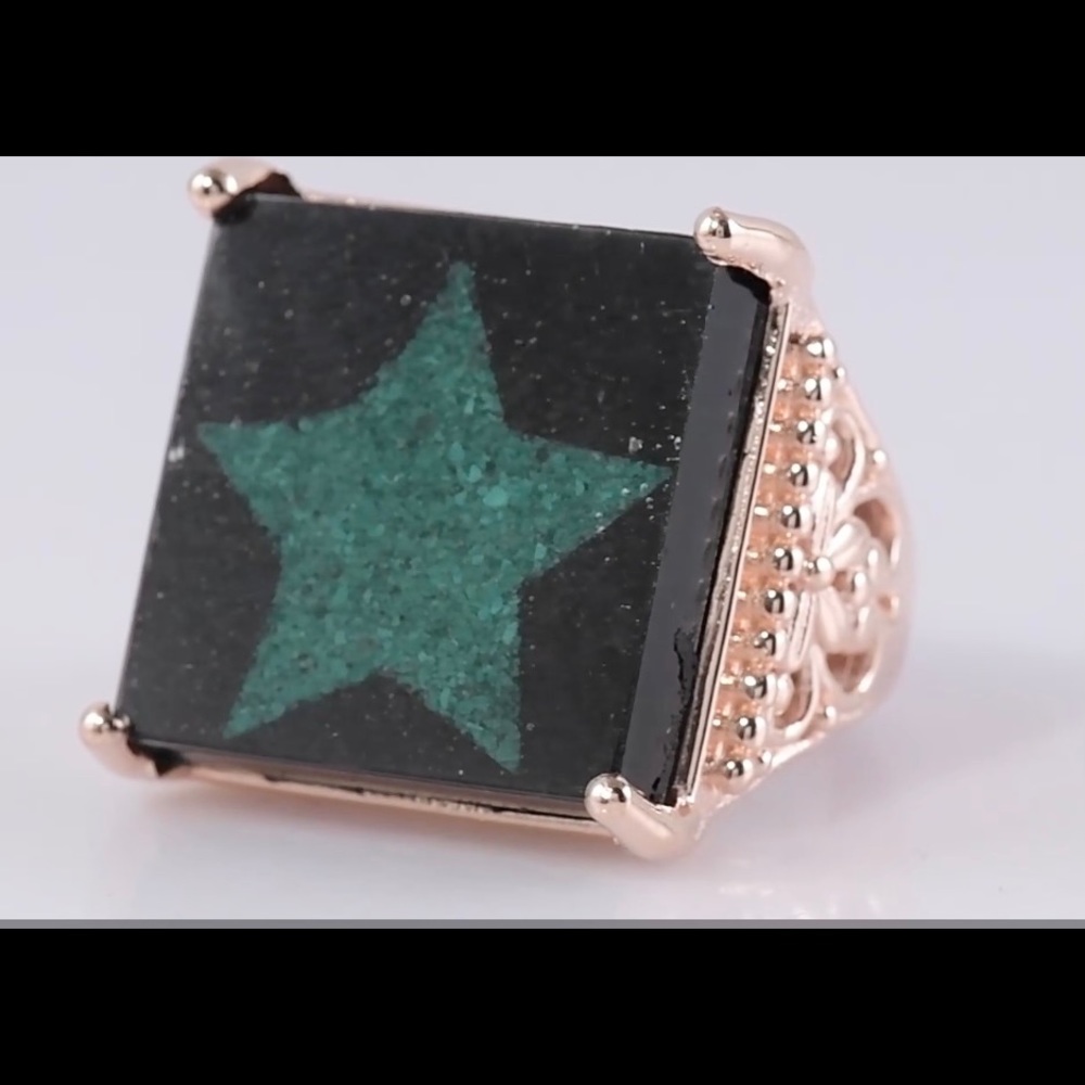 Stunning Shungite and African Malachite Star Ring
